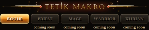 Uygulamadan yakın plan: sınıf sekmeleri; Rogue seçili, Priest, Mage, Warrior ve Kurian yakında.